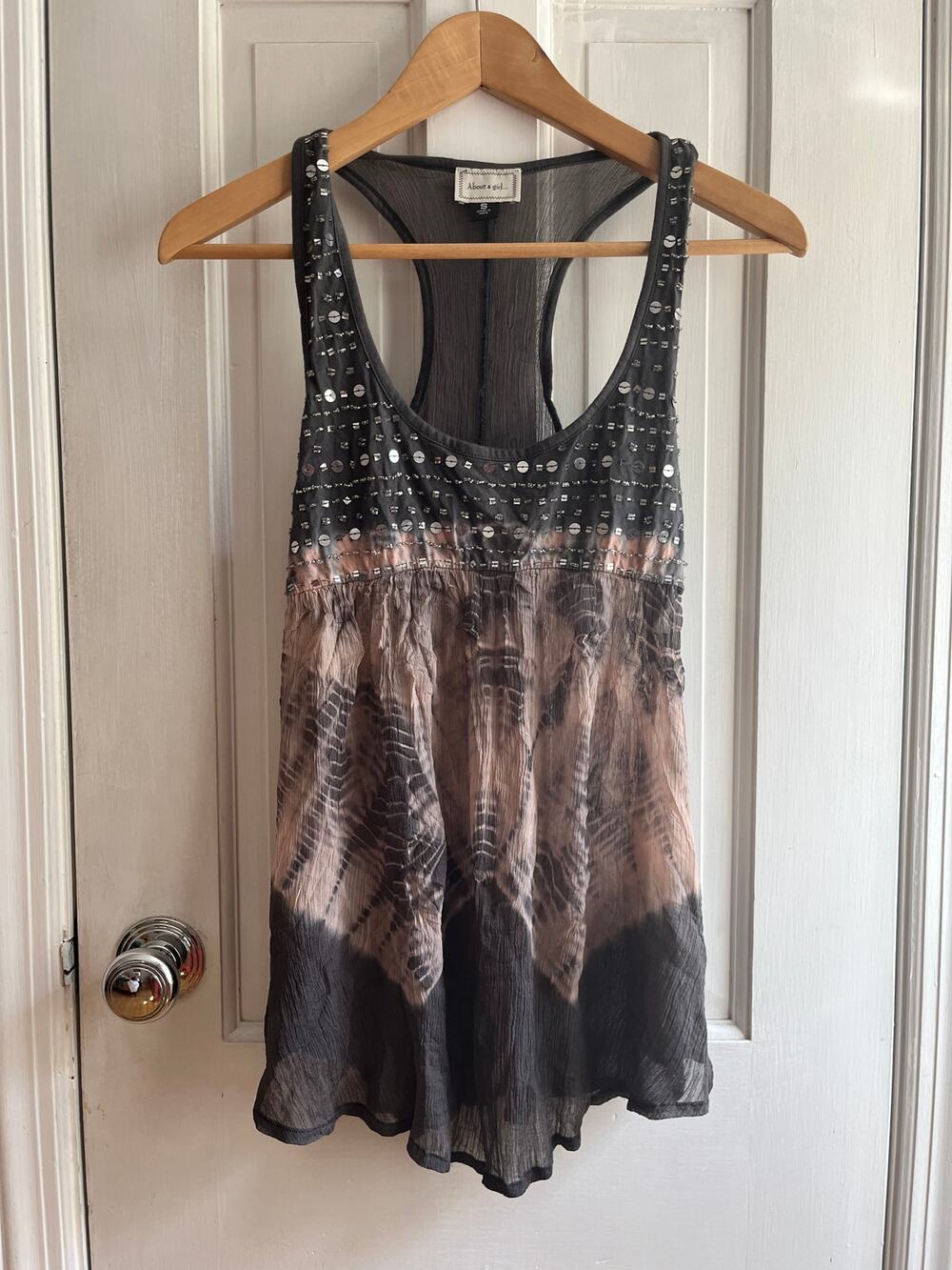 About A Girl Sequin Tie Dye Tank Top Y2K Festival Boho Size Small